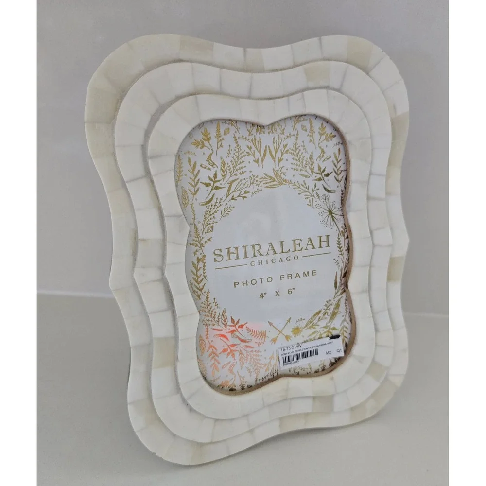 Shiraleah Chicago Roma Ivory Bone Inlay Triple Wavy 4x6 Picture Frame